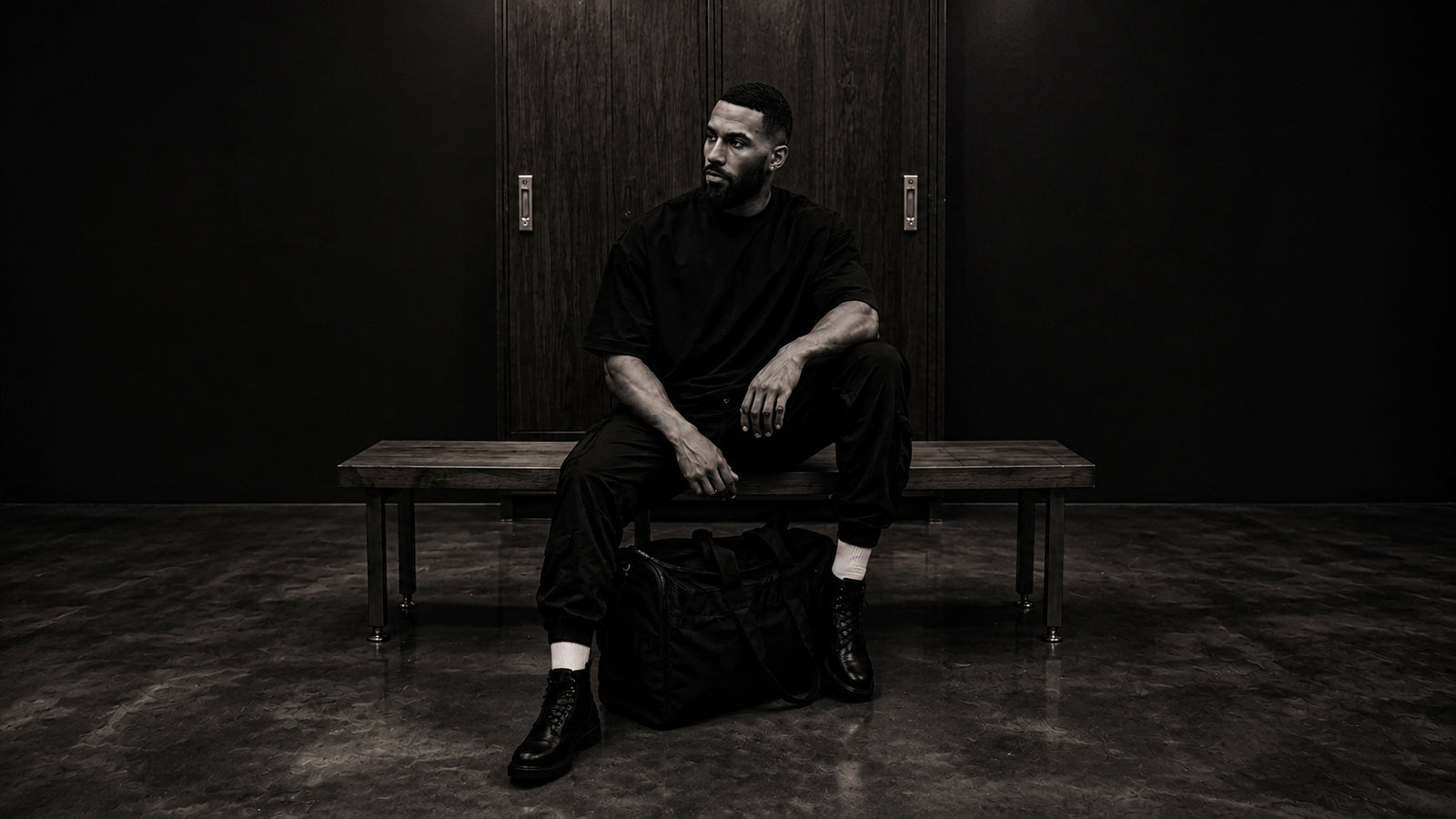 Raven Creed oversized black boxy tee editorial campaign image